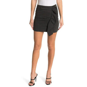 Mustard Seed Ruffle Denim Mini Skirt In Washed Black Size L